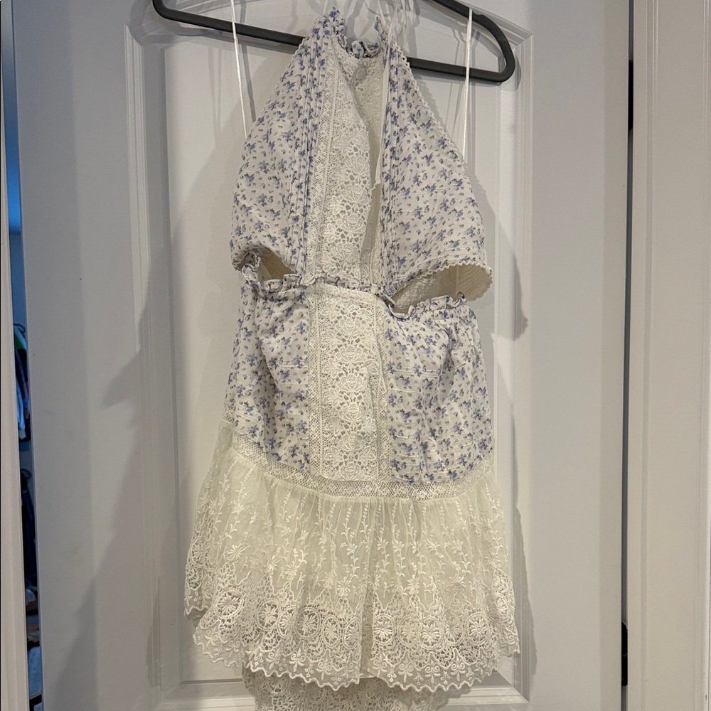 LoveShackFancy White and Blue Floral Lace Dress
